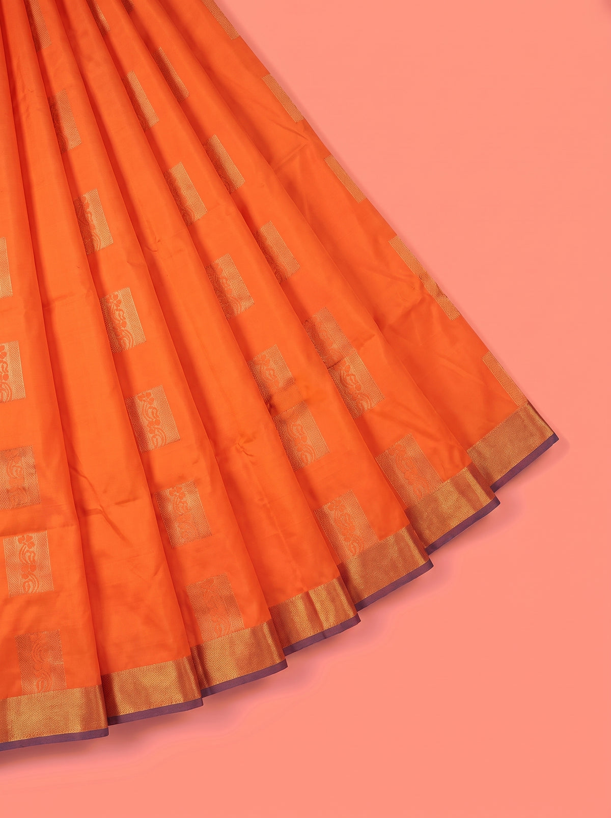 Orange Semi Silk Saree with Broad Zari Brocade Border