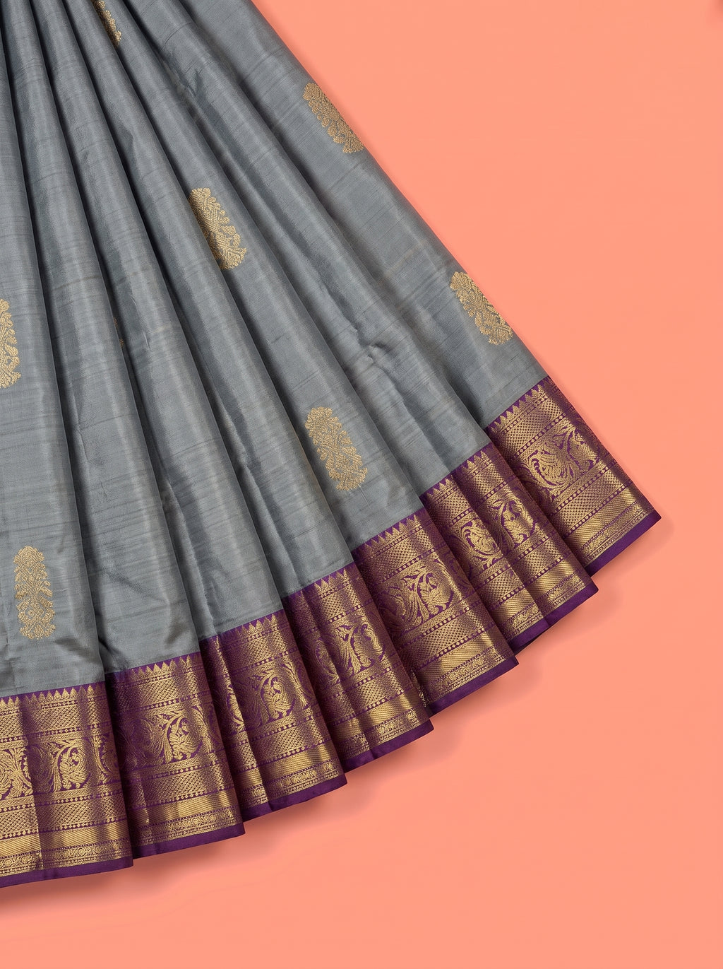 Grey Arni Silk Saree with Purple Contrast Zari Border