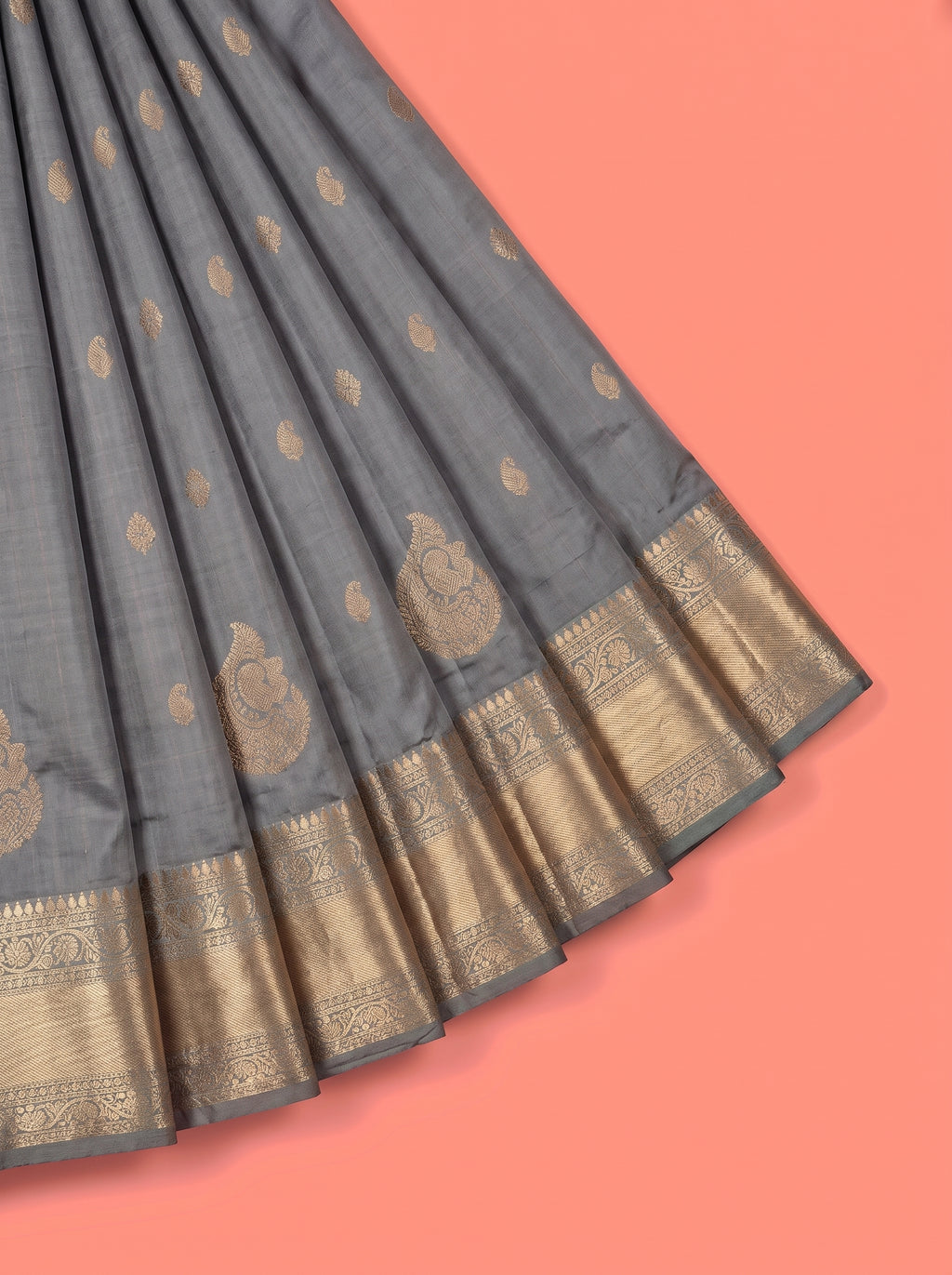 Grey Arni Silk Saree with Rich Ornamental Zari Border