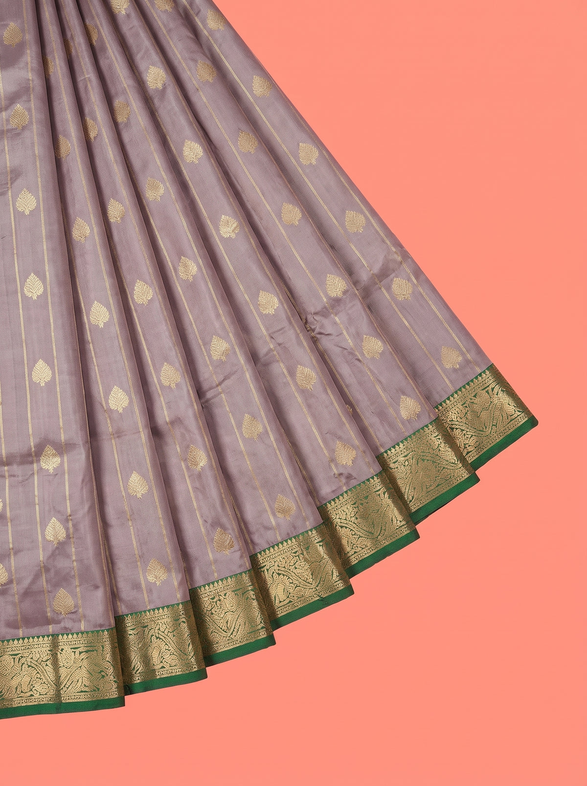 Grey Arni Silk Saree with Green Zari Border