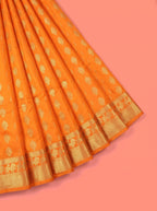 Orange Pure Kanchipuram Saree with Floral Paisley Vine Zari Border