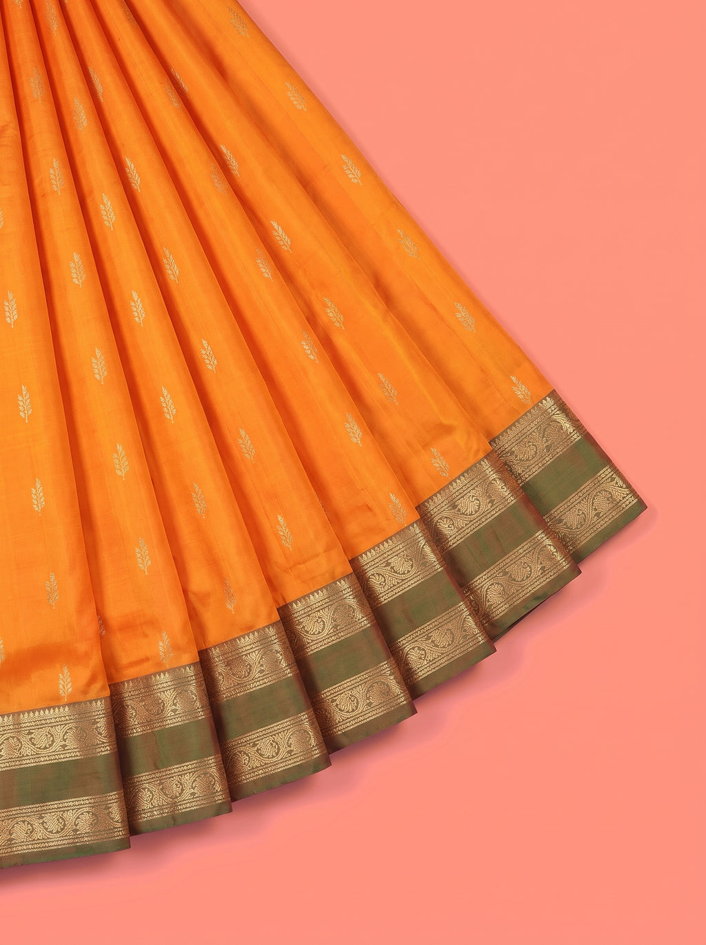 Orange Pure Kanchipuram Saree with Paisley Vine Zari Border
