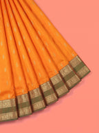 Orange Pure Kanchipuram Saree with Paisley Vine Zari Border