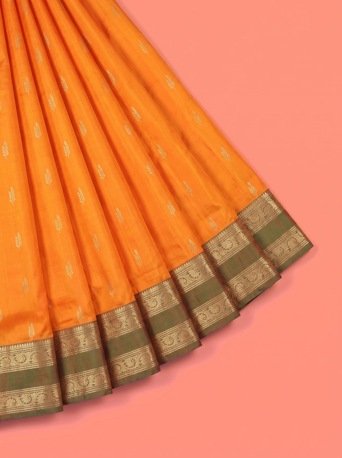 Orange Pure Kanchipuram Saree with Paisley Vine Zari Border