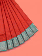 Red Pure Kanchipuram Saree with Stylised Peacock Zari Border