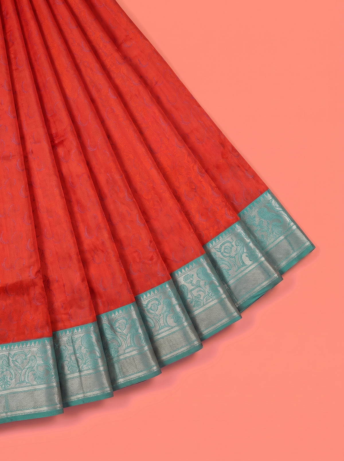 Red Pure Kanchipuram Saree with Stylised Peacock Zari Border