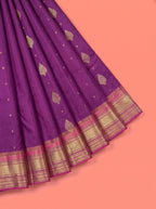 Purple Pure Kanchipuram Saree with Broad Diamond Lattice Zari Border