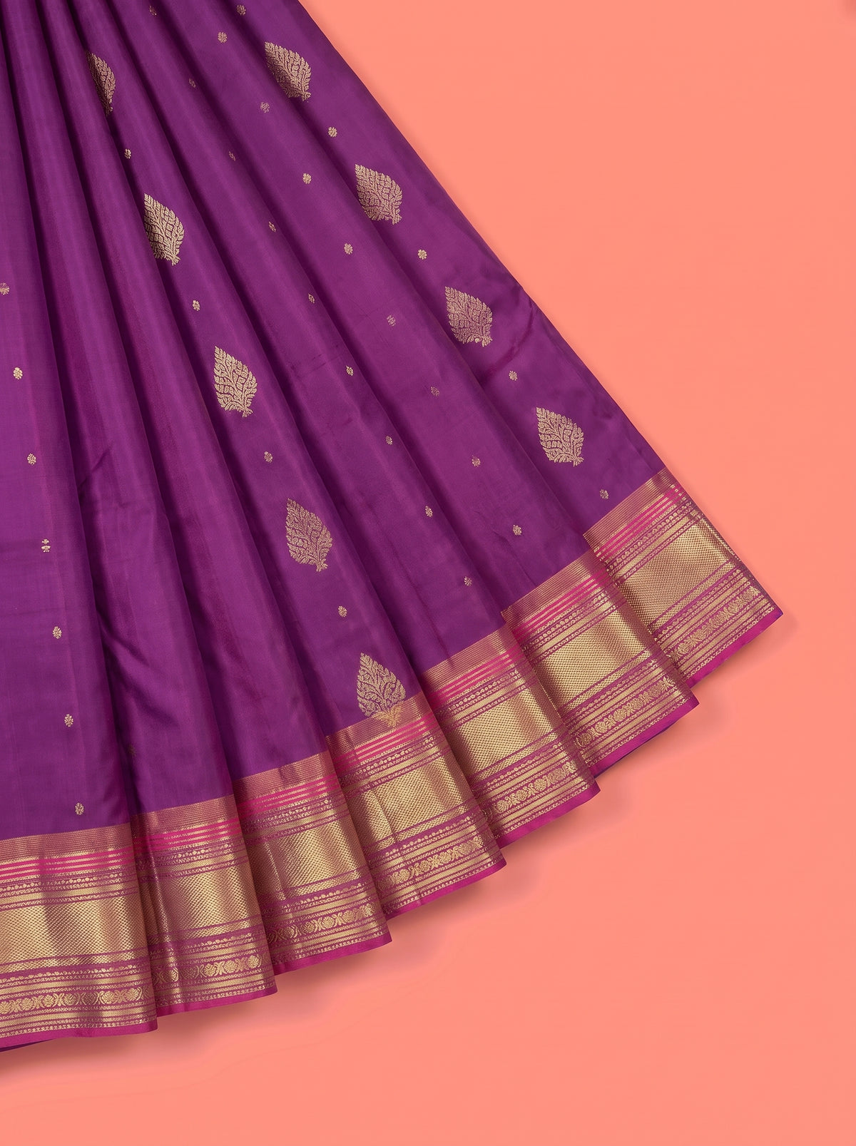 Purple Pure Kanchipuram Saree with Broad Diamond Lattice Zari Border
