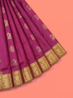 Purple Pure Kanchipuram Saree with Broad Floral Leaf Vine Zari Border