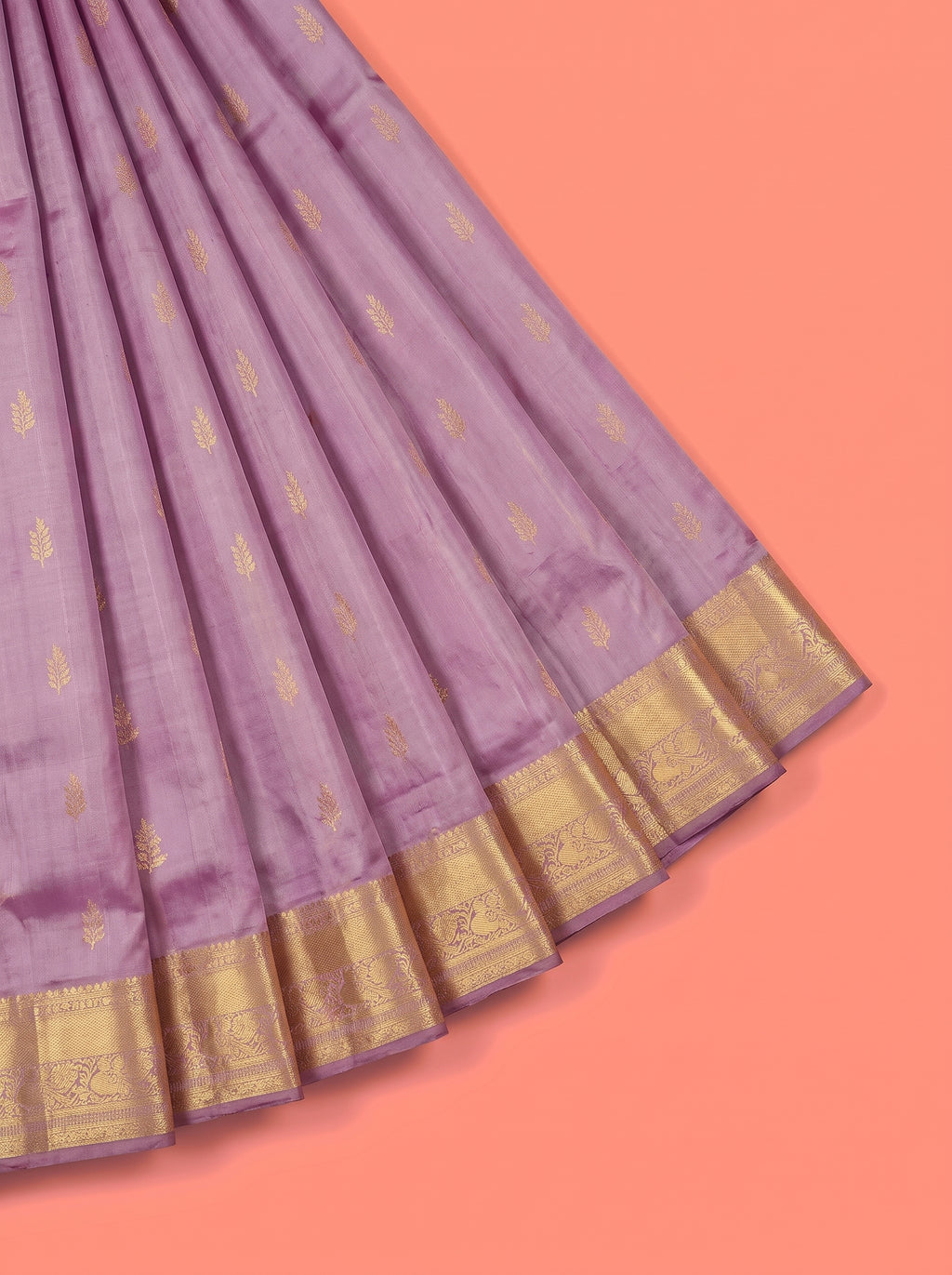Purple Pure Kanchipuram Saree with Broad Paisley Floral Zari Border
