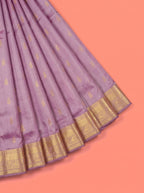 Purple Pure Kanchipuram Saree with Broad Paisley Floral Zari Border