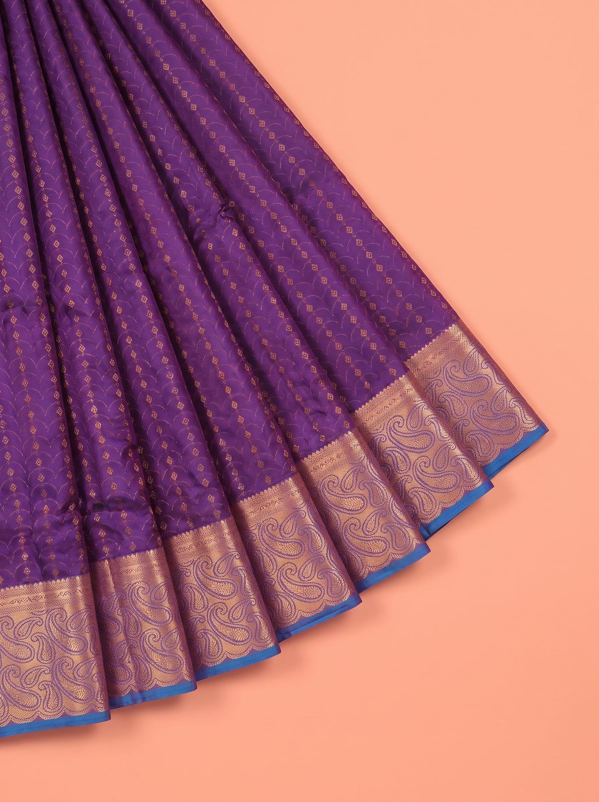 Purple Pure Kanchipuram Saree with Short Plain Gold Zari Border