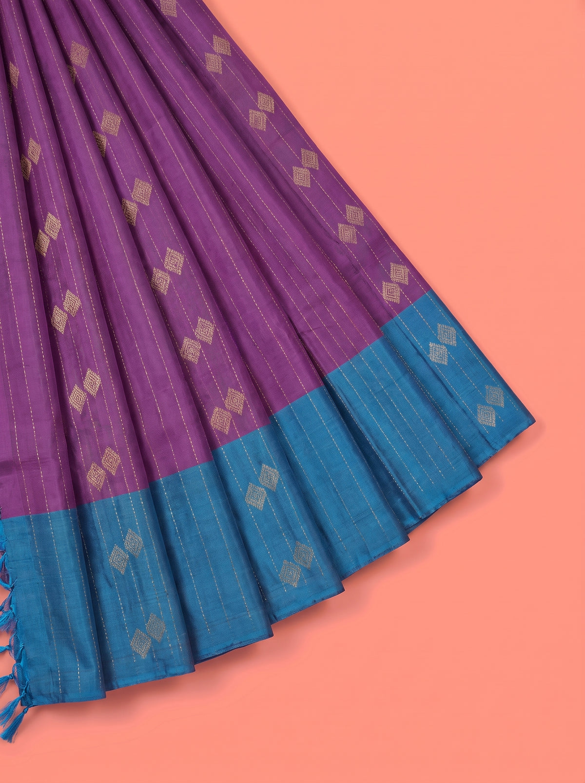 Purple Pure Kanchipuram Saree with Broad Geometric Butta Zari Border