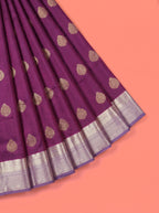 Purple Pure Kanchipuram Saree with Broad Geometric Floral-Vine Zari Border