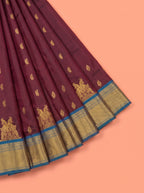 Maroon and Blue semi silk Saree