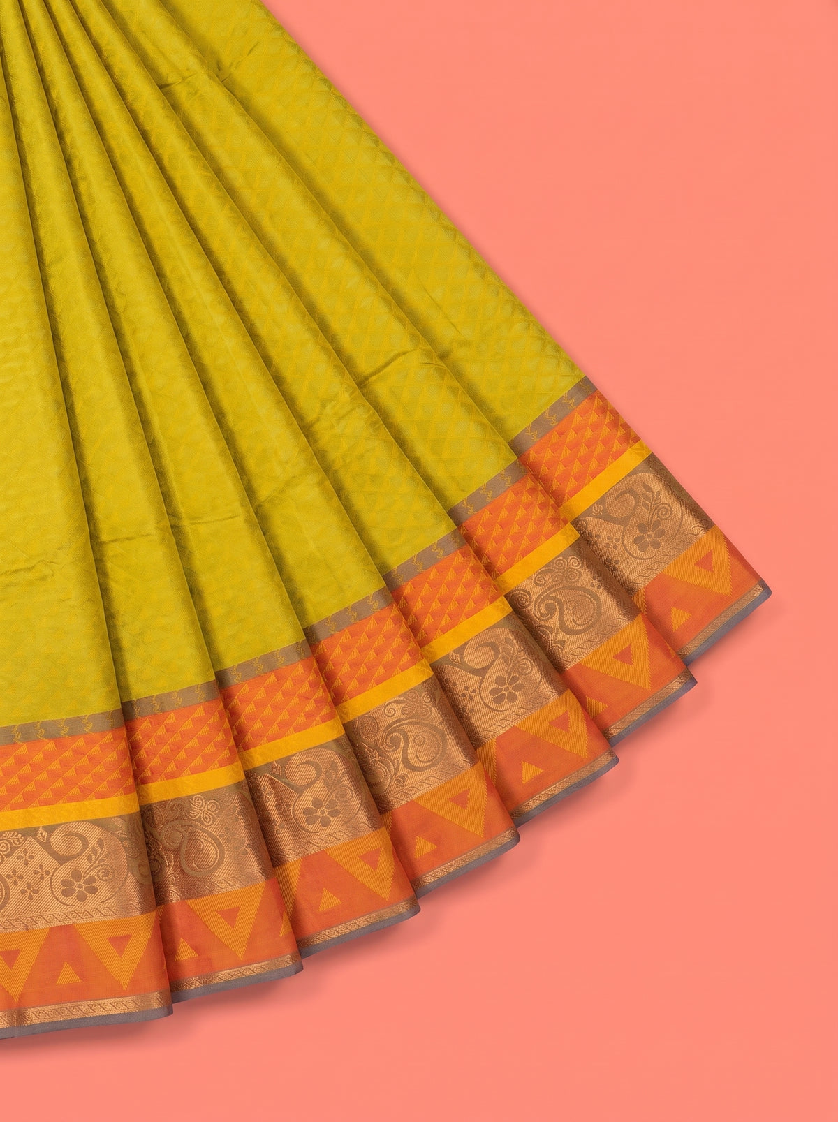 Mustard Yellow Silk Saree with Fine Woven Pattern and Zari Border