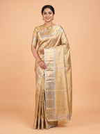 Mustard Gold and Silver Grey Zari Woven Kanchivaram Pure Tissue Silk Saree