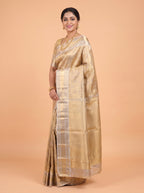 Mustard Gold and Silver Grey Zari Woven Kanchivaram Pure Tissue Silk Saree