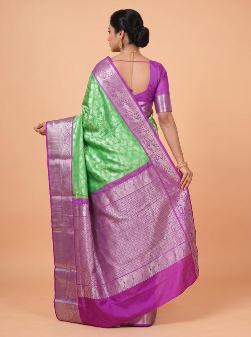 Charcoal Grey and Royal Blue Antique Gold Zari Woven Venkatagiri Silk Saree