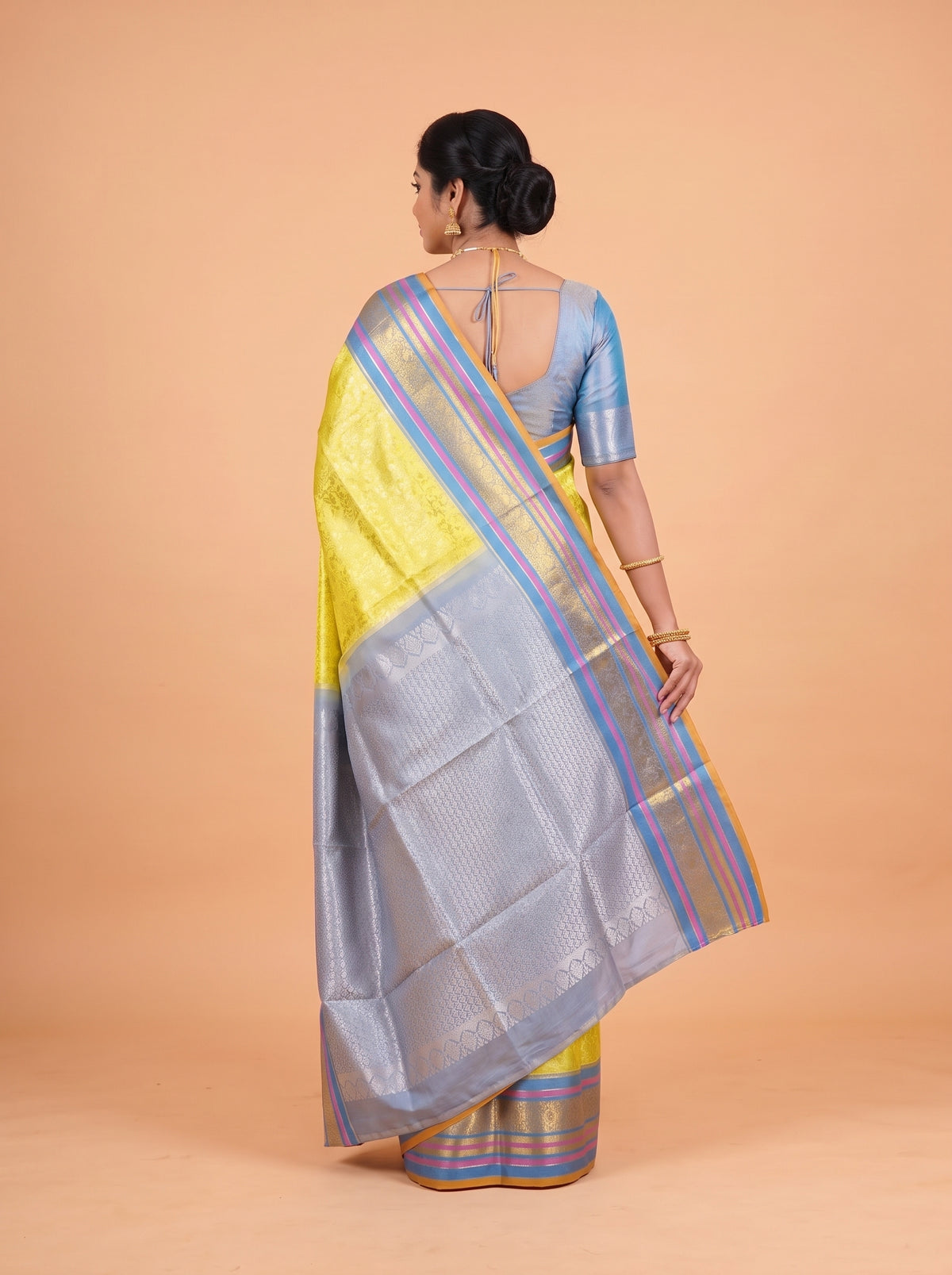 Mustard Yellow and Royal Blue Antique Gold Zari Woven Venkatagiri Silk Saree