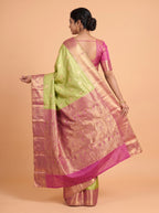 Olive Green and Magenta Pink Tissue Silk Saree