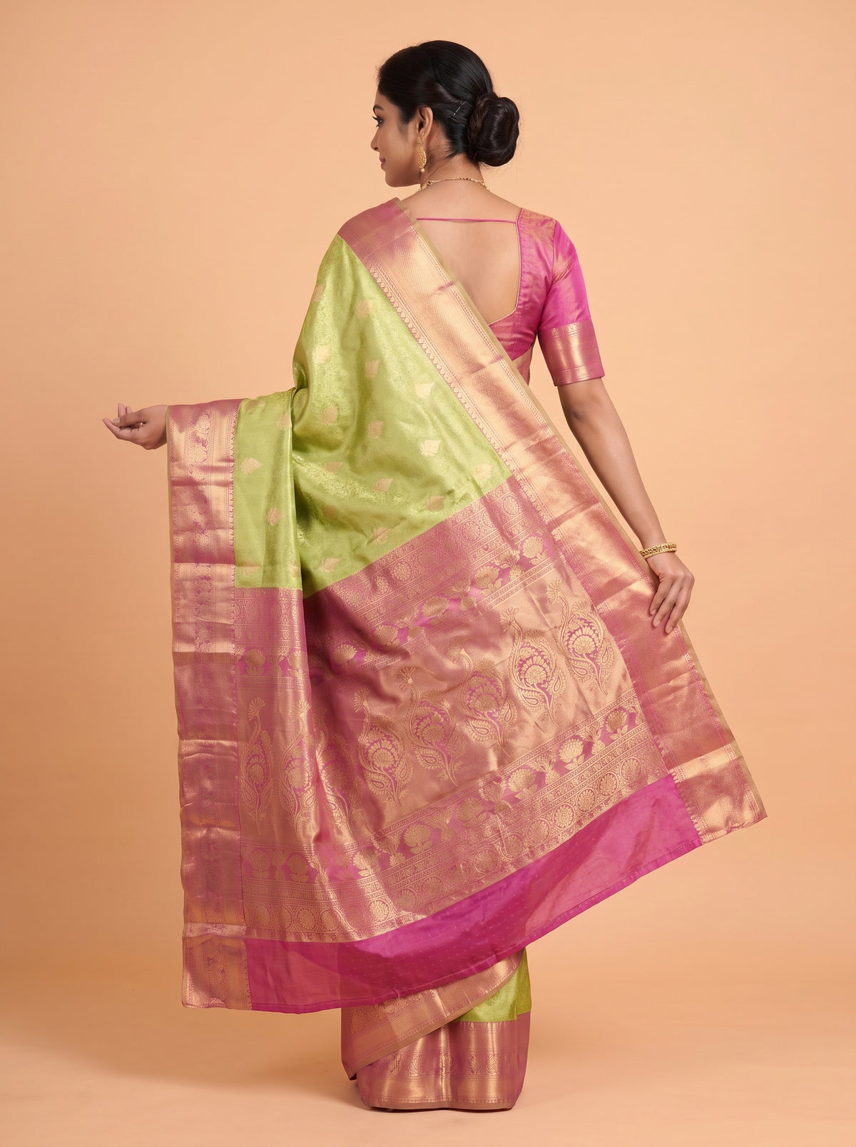 Olive Green and Magenta Pink Tissue Silk Saree