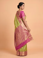 Olive Green and Magenta Pink Tissue Silk Saree