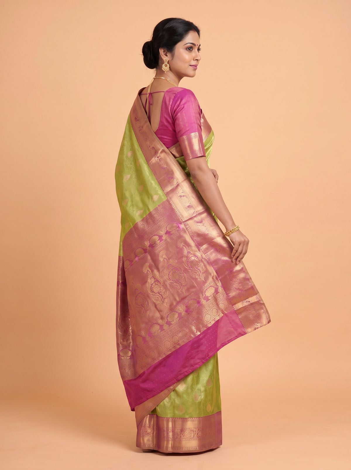 Olive Green and Magenta Pink Tissue Silk Saree