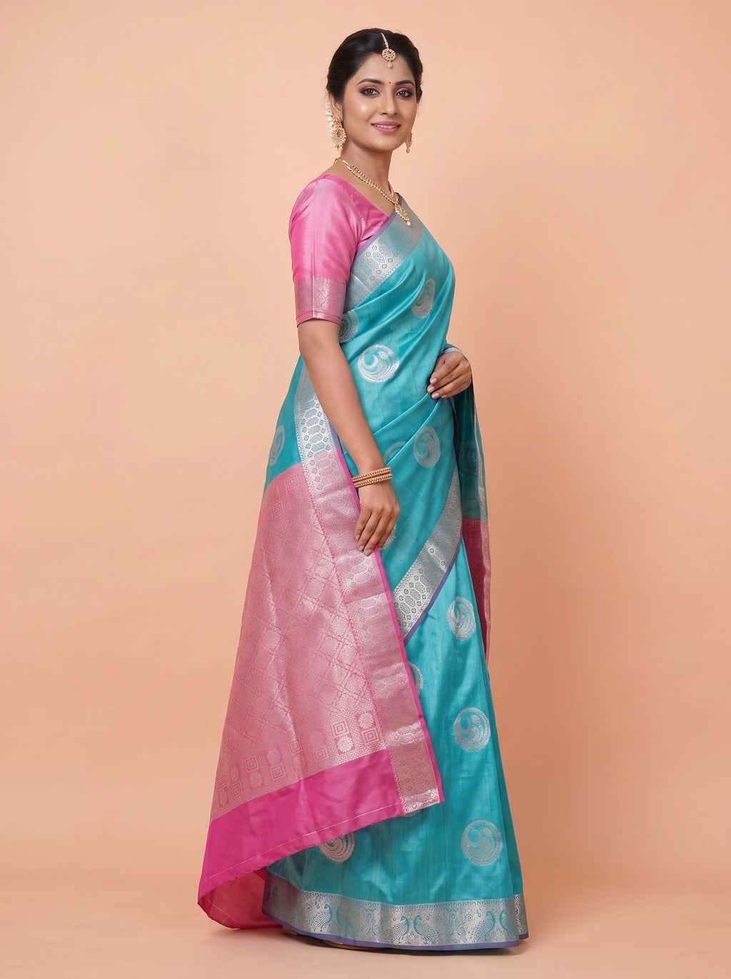 Peacock Teal and Silver Tissue Silk Saree