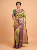 Gold and Blue Traditional Motif Tissue Silk Saree