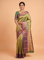 Gold and Blue Traditional Motif Tissue Silk Saree