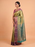 Gold and Blue Traditional Motif Tissue Silk Saree