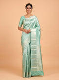 Emerald Green Geometric Tissue Silk Saree