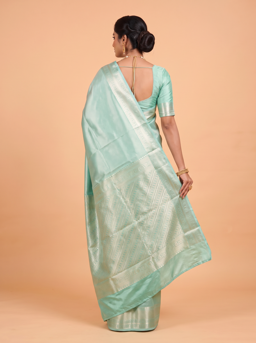 Emerald Green Geometric Tissue Silk Saree