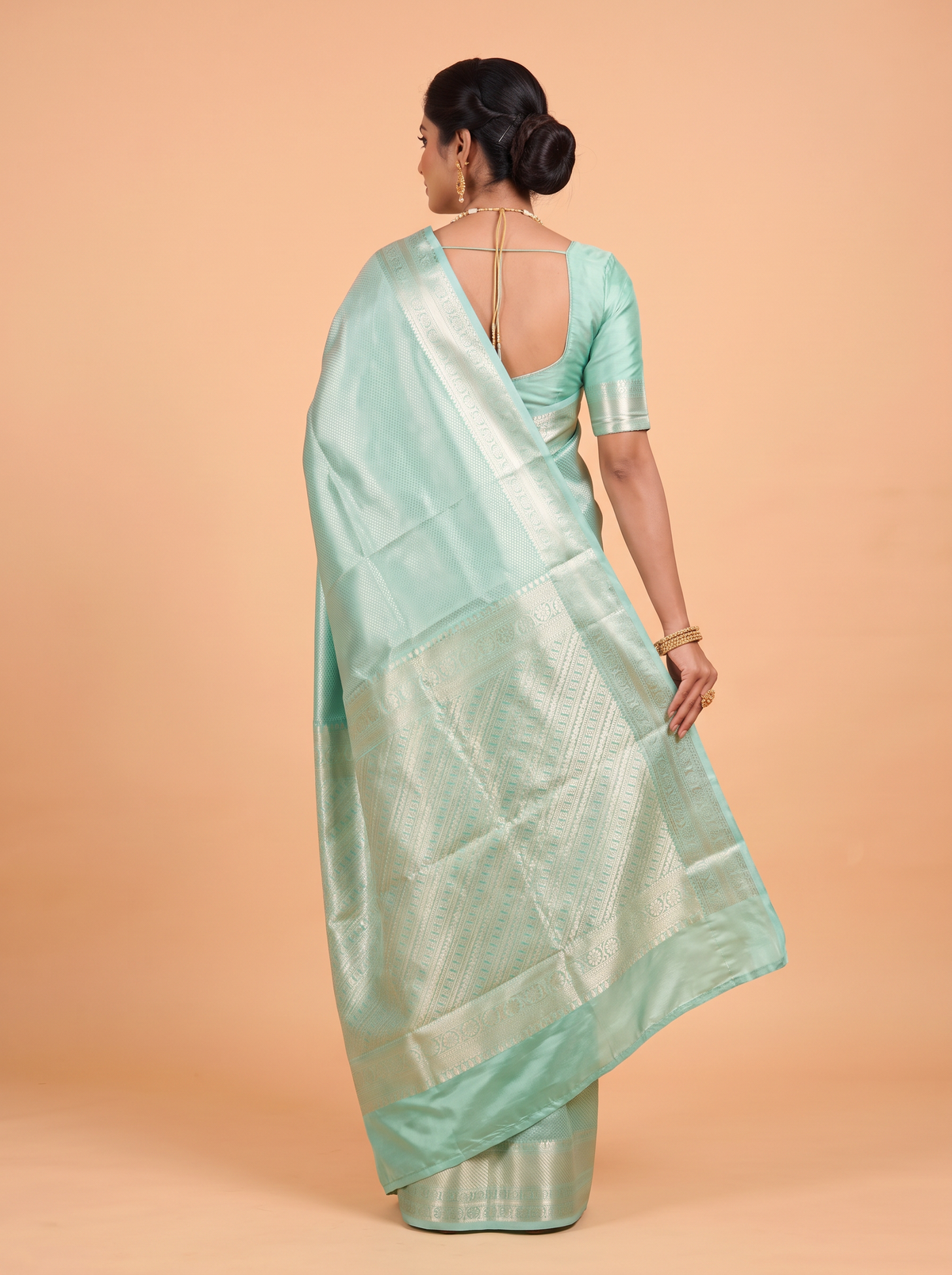 Emerald Green Geometric Tissue Silk Saree