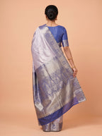 Lavender Grey and Navy Blue Tissue Silk Saree