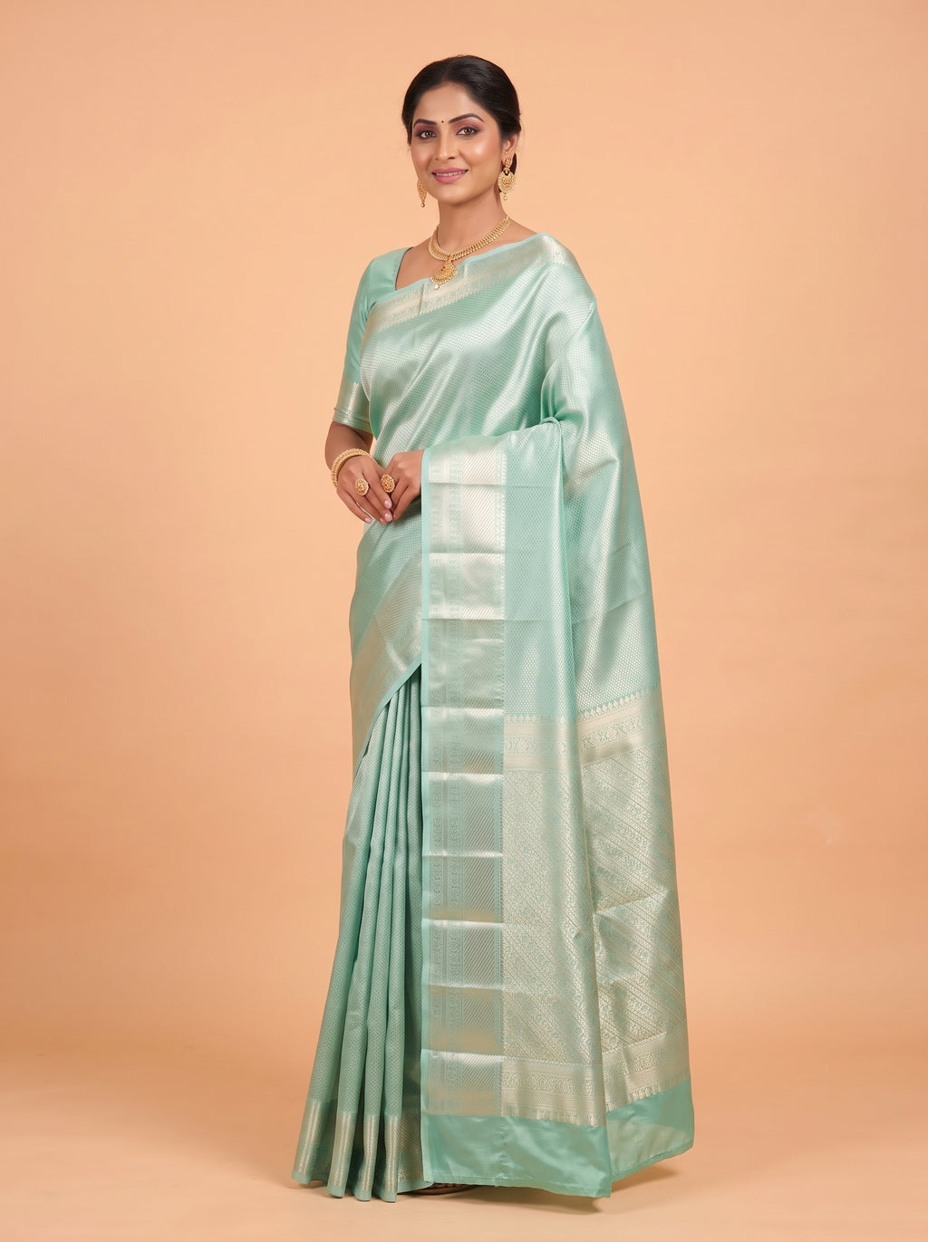Emerald Green Geometric Tissue Silk Saree