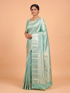 Emerald Green Geometric Tissue Silk Saree