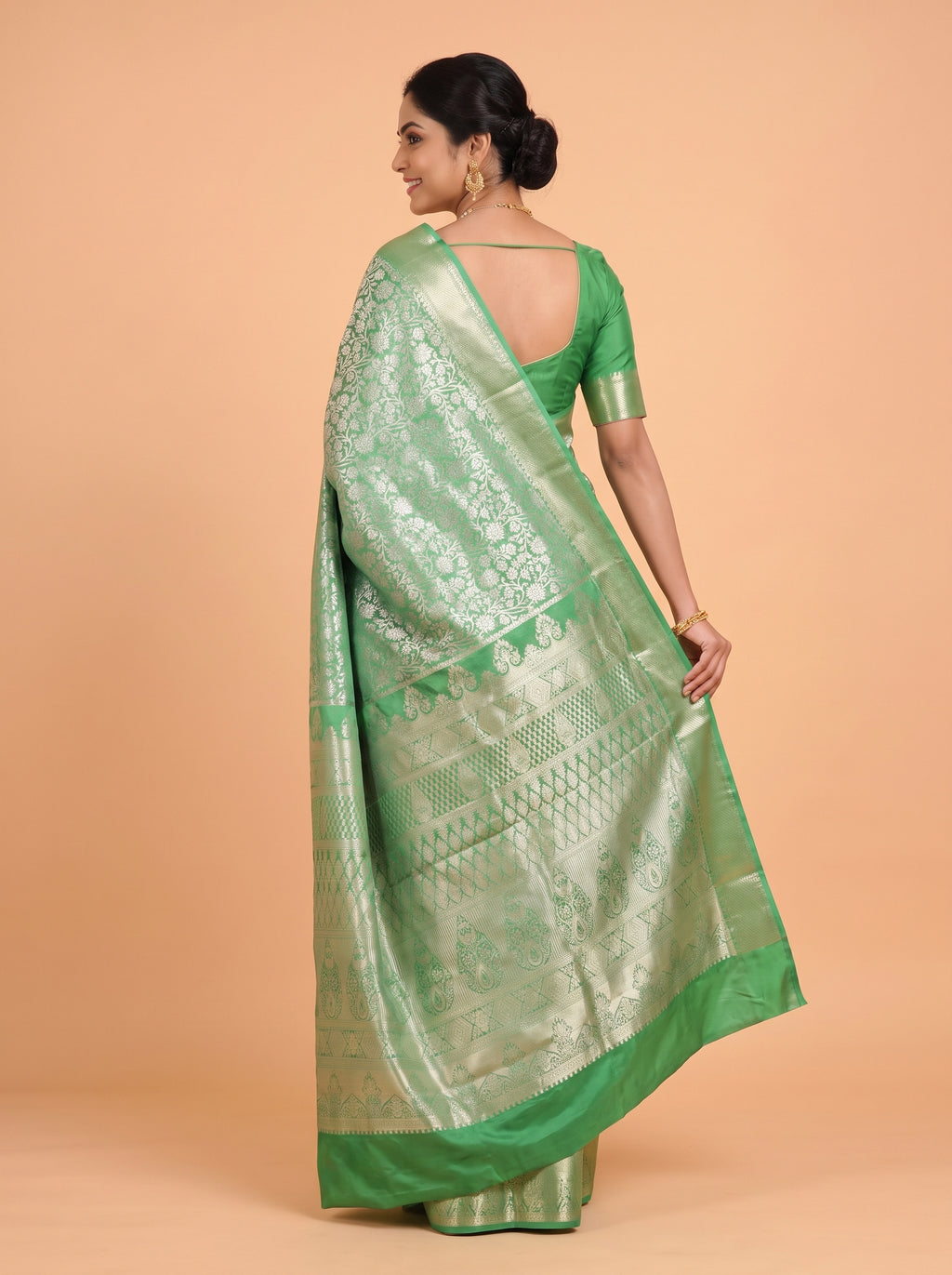 Emerald Green Floral Tissue Silk Saree