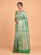 Emerald Green Floral Tissue Silk Saree