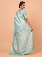 Sea Green and Antique Gold Zari Woven Semi Kanchivaram Saree