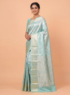 Sea Green and Antique Gold Zari Woven Semi Kanchivaram Saree