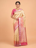 Antique Gold and Pink Floral Tissue Silk Saree