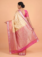 Antique Gold and Pink Floral Tissue Silk Saree