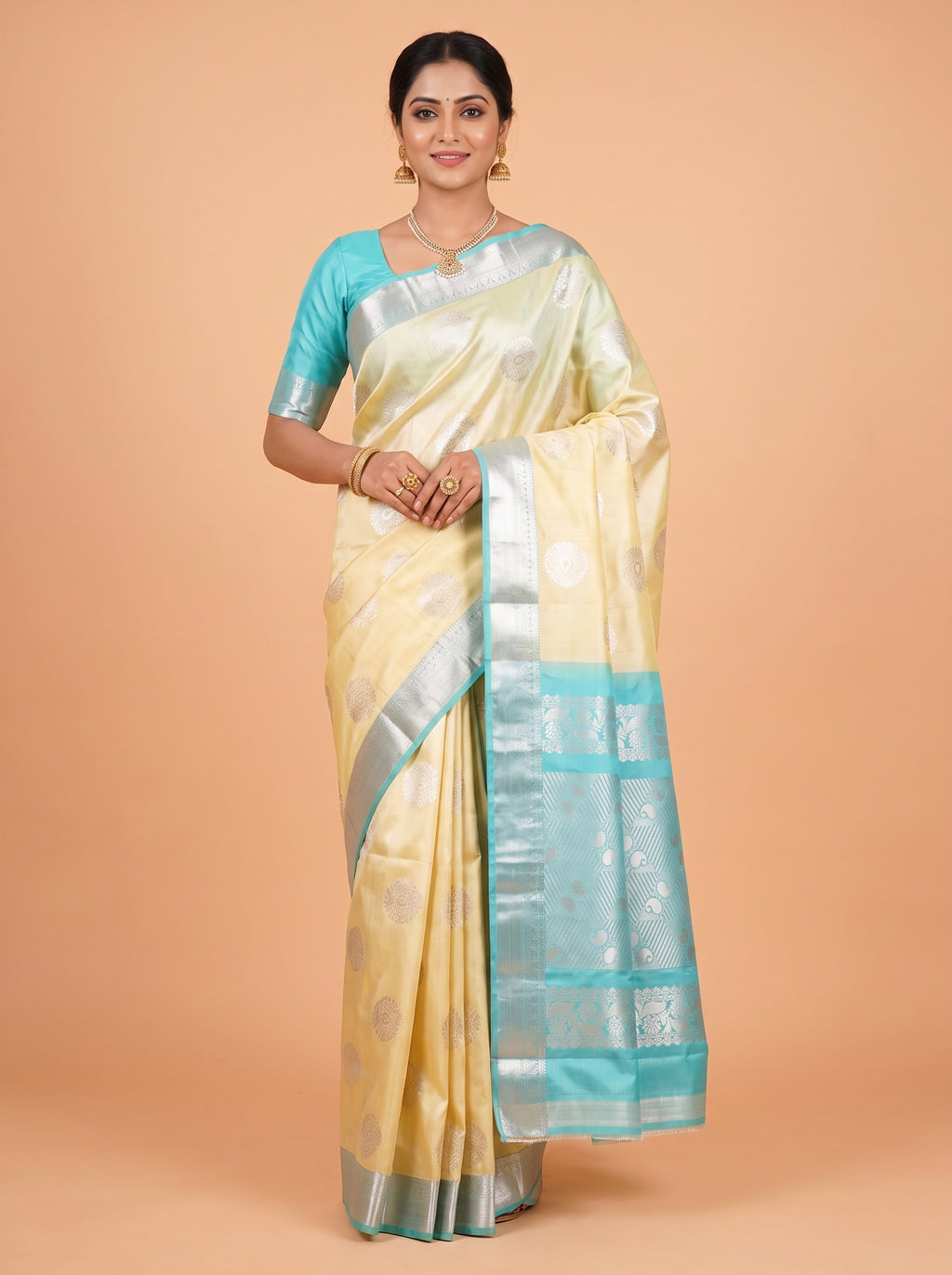Champagne Cream and Silver Tissue Silk Saree