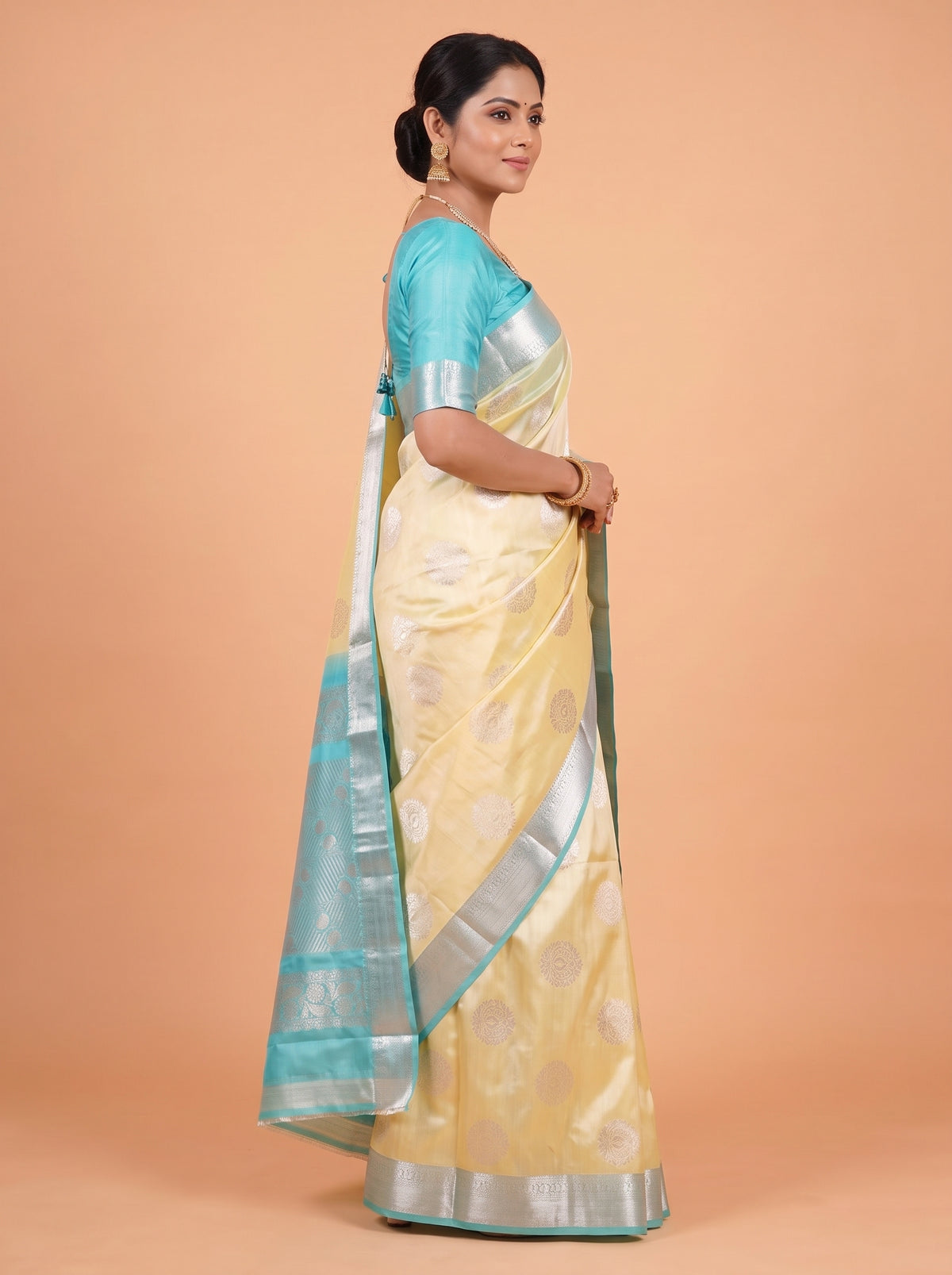 Champagne Cream and Silver Tissue Silk Saree