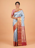 Sky Blue and Maroon Tissue Silk Saree