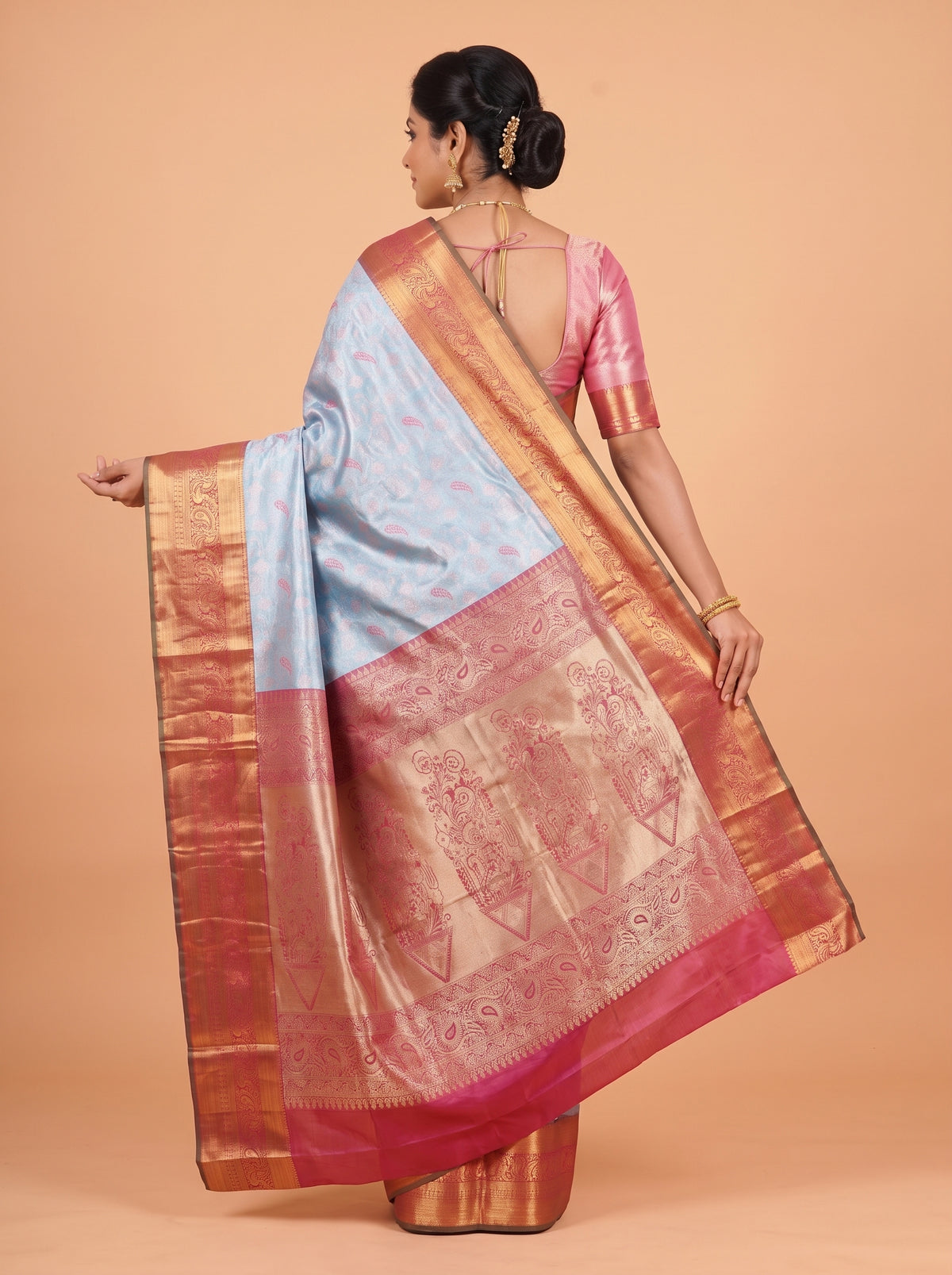 Sky Blue and Maroon Tissue Silk Saree