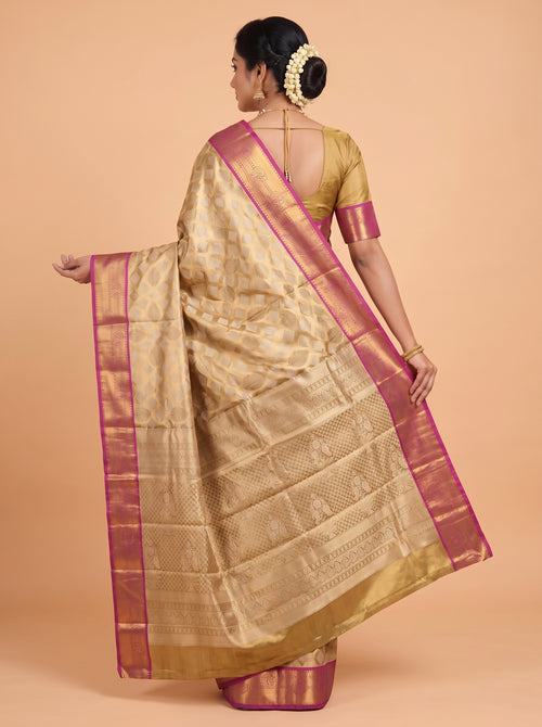 Antique Gold and Magenta Tissue Silk Saree