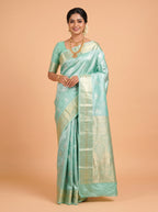 Sea Green and Silver Tissue Silk Saree